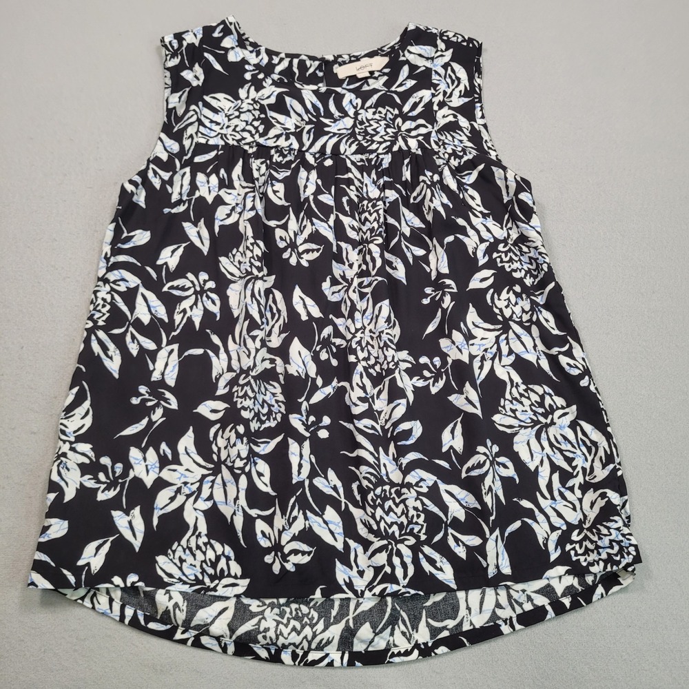 Loft Womens Sleeveless Floral Shell Blouse Black White Blue‎ Small